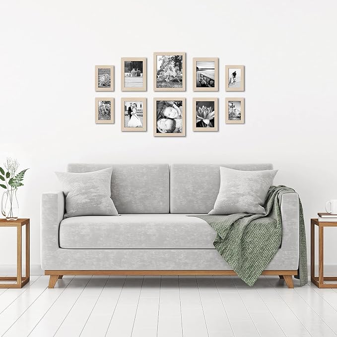 Americanflat Set of 10 Picture Frames with Shatter-Resistant Glass - Gallery Wall Frame Set with Two 8x10, Four 5x7 and Four 4x6 Frames - Signature Collection - Light Wood | Includes two 8x10, four 5x7 and four 4x6, shatter-resistant glass, hanging har...