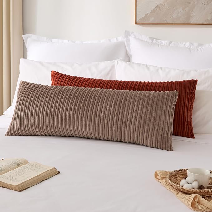Kevin Textile Striped Corduroy 14”x36” Pillow Cover 1 Pack, Light Brown