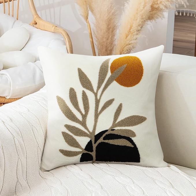 Merrycolor Boho Decorative Pillows for Bed Mid Century Modern Throw Pillows Covers Leaf Green Pillow Cover Textured Aesthetic Boho Pillows Cover Decorative Throw Pillows for Couch,1PC,18x18 Inch