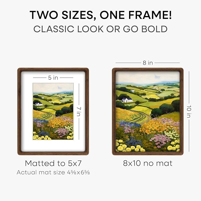 Homeforia 8x10 Mortise&Tenon Walnut Picture Frame, 5x7 Mat, Glass