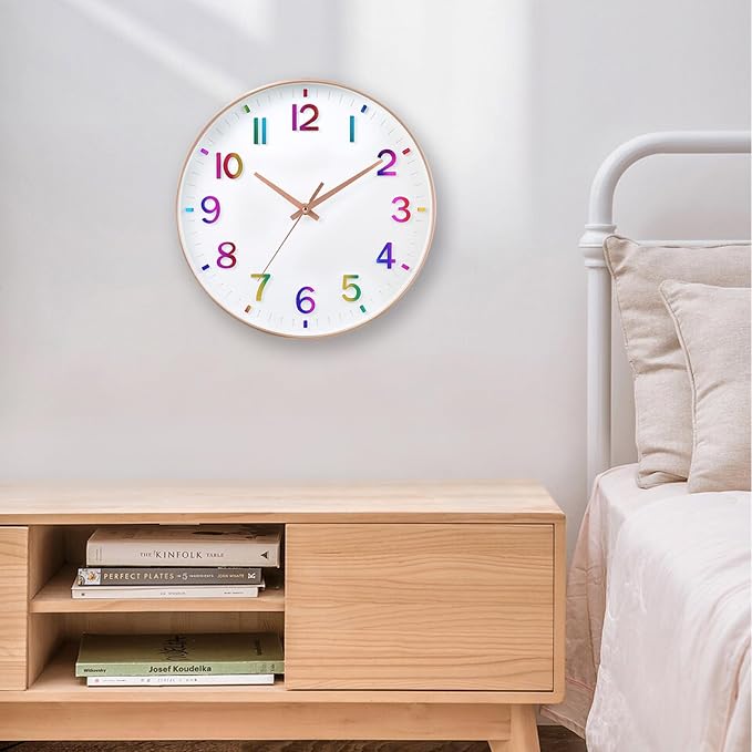 HZDHCLH 12 Inch Silent Wall Clock Battery Operated Non Ticking Colorful | 12 inch Silent Non Ticking Modern Wall Clock for Nursery Room Living Room Bedroom Kitchen Office Classroom Decor