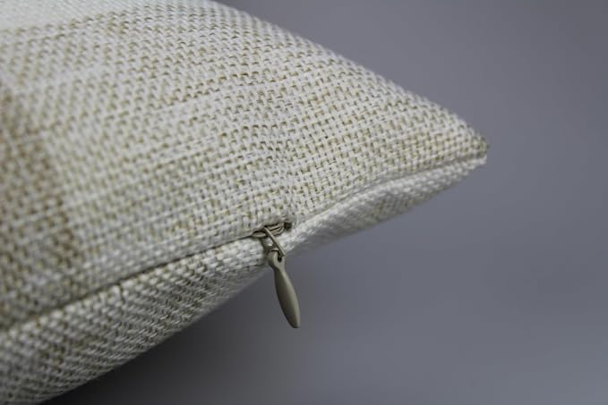 VAKADO Beige Buffalo Plaid Cotton Linen Throw Pillow Covers 26x 26 Set of 2 | Beige buffalo check cotton linen, hidden zipper. Farmhouse throw pillow covers for porch. Machine washable.