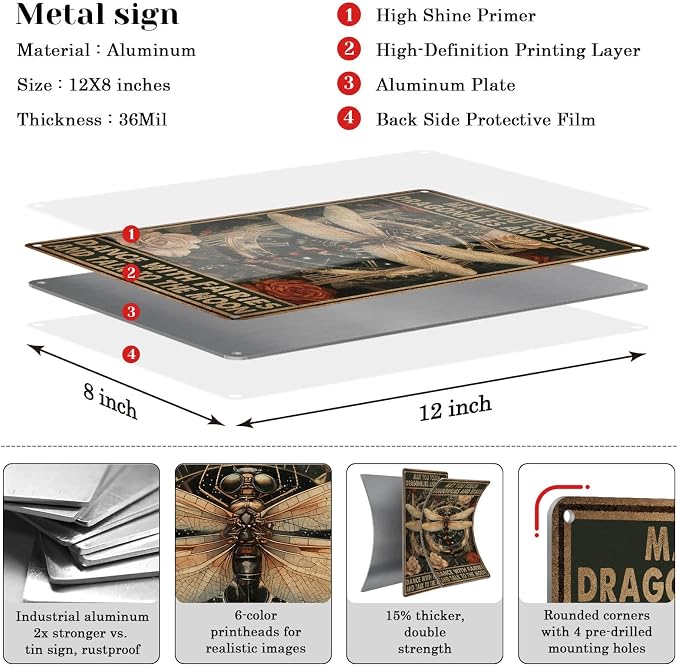 HYBLOM Dragonfly Decor Dragonfly Gifts for Women - Fairy Wall Decor for Bedroom Home Garden - May You Touch Dragonflies And Stars Vintage Metal Signs 12x8 Inch