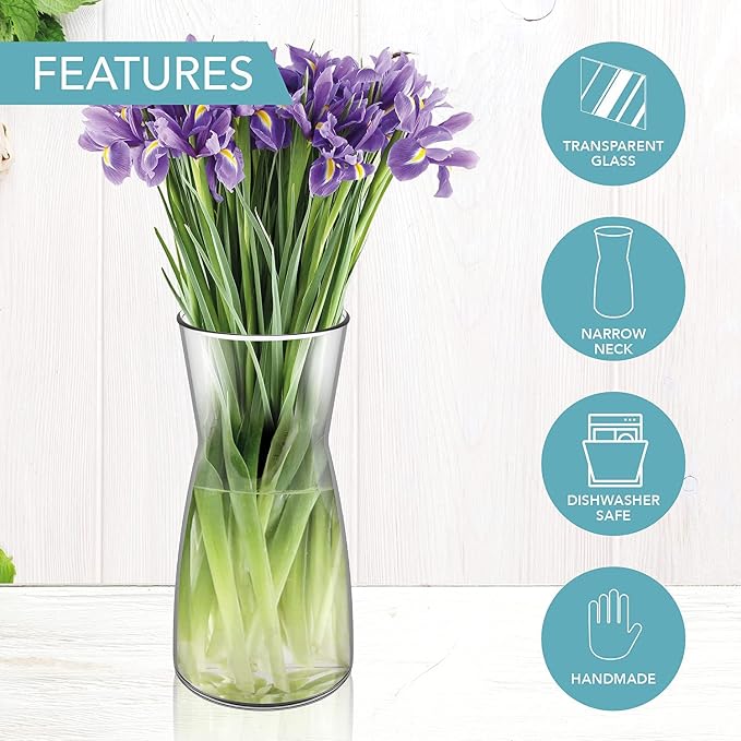 Premium Quality Glass Vase - Clear Vase, Crystal Glass Flower Vase for Rustic Home Decor, Decorative Vases for Flowers for Modern Farmhouse, Glass Vase Ideal for Shelf, Mantle, Table Entryway Decor