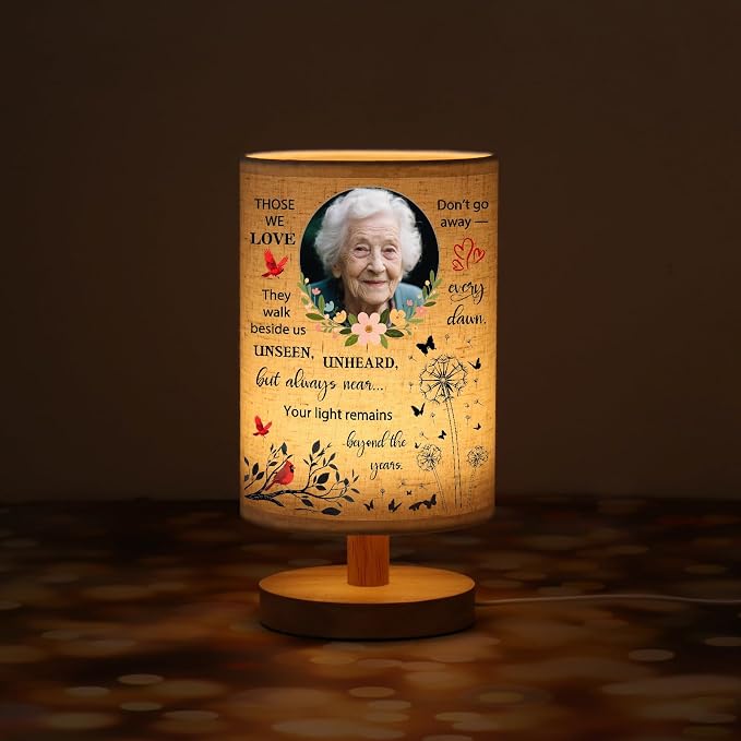 WSYEAR Custom Photo Lamp Sympathy Gifts for Loss of Loved One- Memorial Gift for Women Mother Grandma Friend Remembrance Decor with Wood Stand