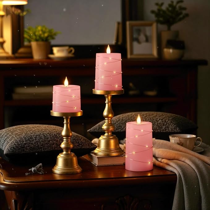Raycare Pink Battery Operated Flameless LED Pillar Candle with Remote Timer