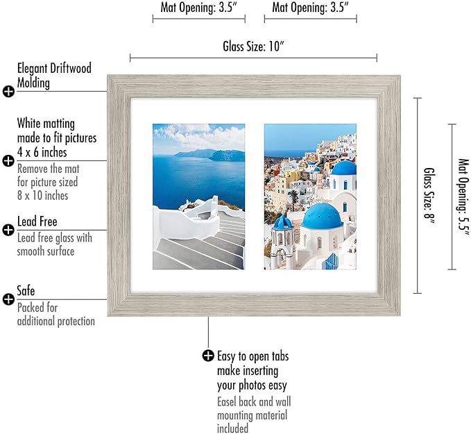 Americanflat 4x6 Double Picture Frame - Engineered Wood - Driftwood