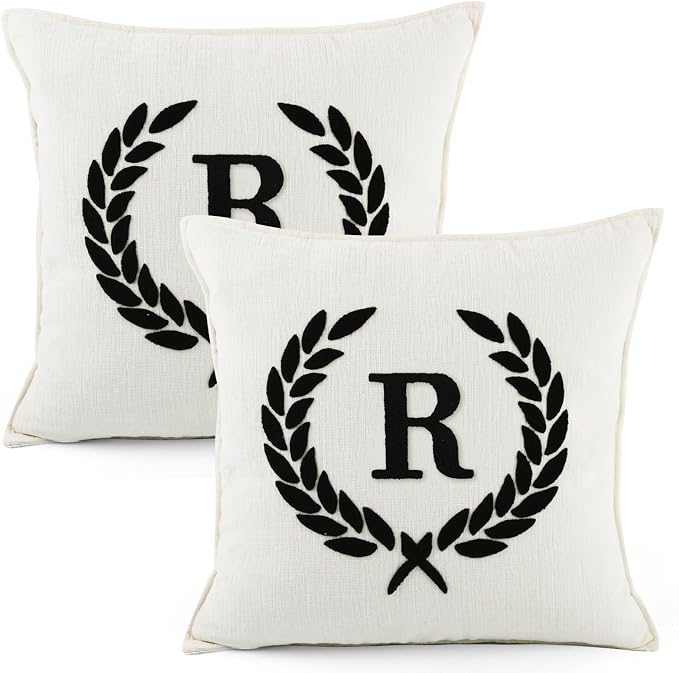 Pack of 2 Chenille Initials Pillowcases 18x18 inch Cream White
