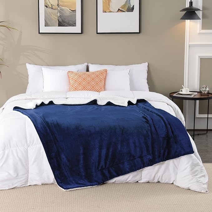 SOCHOW Sherpa Fleece Throw Blanket, Navy Blue, 50x60 inches | Double-Sided Super Soft Luxurious Plush Blanket Throw Size