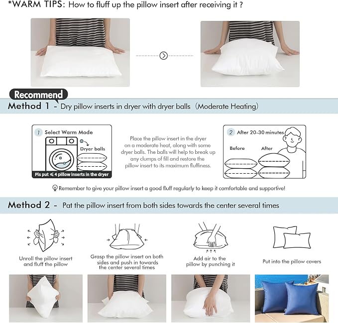 MIULEE Pack of 2 20x20 Outdoor Square Pillow Inserts for Patio Sofa Garden | Waterproof Decorative Throw Pillow Inserts for Patio Sofa Garden Porch Couch