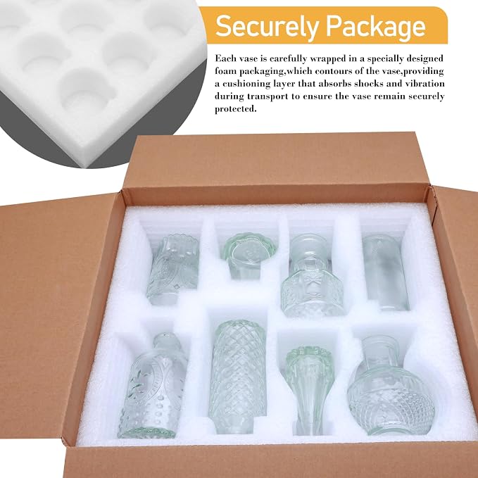 Clear Flower Vase Set, Glass Bud Vase in Bulk Set of 8 | Artistic and Cultural Flavor Mini Vases for Home Office Decor, Bedroom, Office, Small Vases Living Room Decorations,Wedding