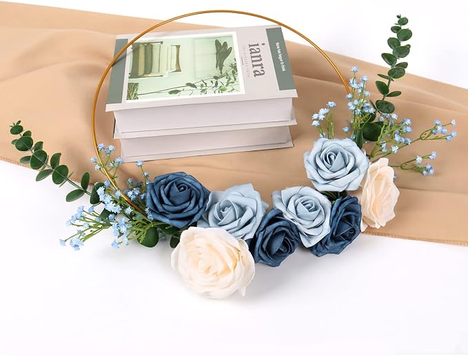 18pcs Babys Breath Artificial Flowers Fake Eucalyptus Leaves Flowers Bouquet Artificial Blue Gypsophila Bouquets Real Touch Faux Flowers for Wedding Floral Arrangement Party Home Decoration