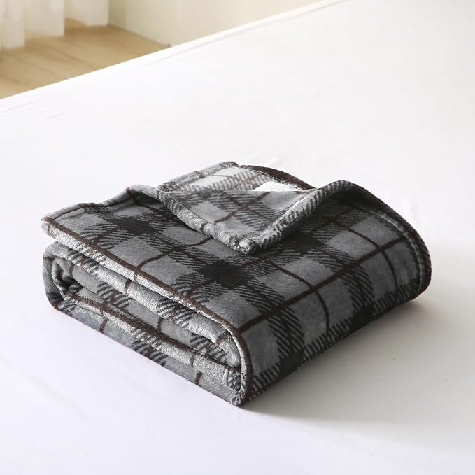 MERRYLIFE Black Plaid Flannel Throw Blanket for Couch Bed Sofa 50" 60" | Grid Pattern, Ultra-Plush Soft, Decorative Colorful Travel Blanket, farmhouse, Machine Wash, Gift Choice
