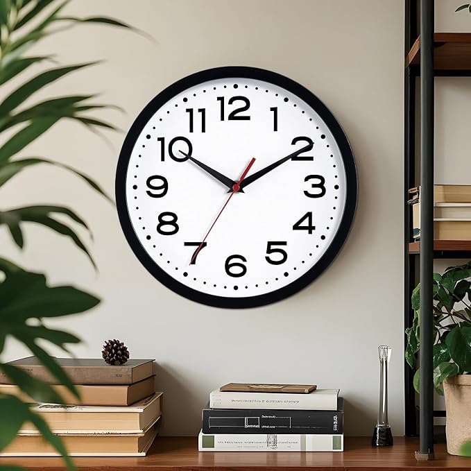 Roymnie 18 Inch Wall Clock, Battery Operated Silent Non Ticking Black | analog wall clock; bold numerals for easy reading; silent non-ticking; 1 AA battery (not included); for classroom
