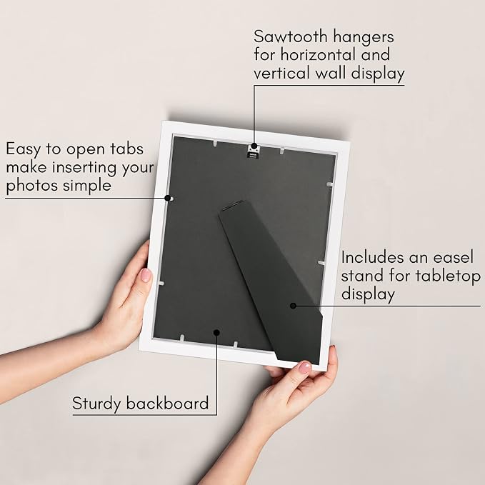 Americanflat 8x10 Picture Frame with Shatter-Resistant Glass - Use as 5x7 Frame with Mat or Display 8x10 Photo Without Mat - Signature Collection - Picture Frames for Tabletop and Wall Display - White