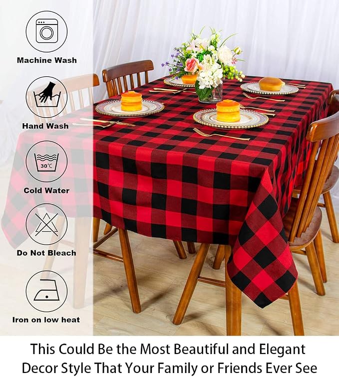 ShinyBeauty Checked Square Tablecloth 54x54-Inch Red and Black Buffalo Plaid Tablecloth Washable Cotton Table Cover Gingham Tablecloth for Dining Room Table Linen Christmas