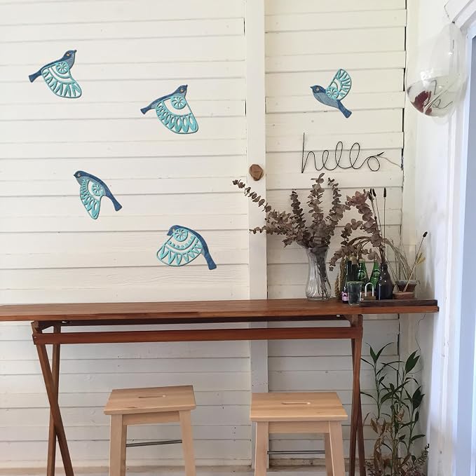 Metal Bird Wall Art for Bathroom - Farmhouse Rustic Flying Birds Wall Decor Arts - Folk Scandinavian Great Gift Home Decor for Indoor Outdoor Yard