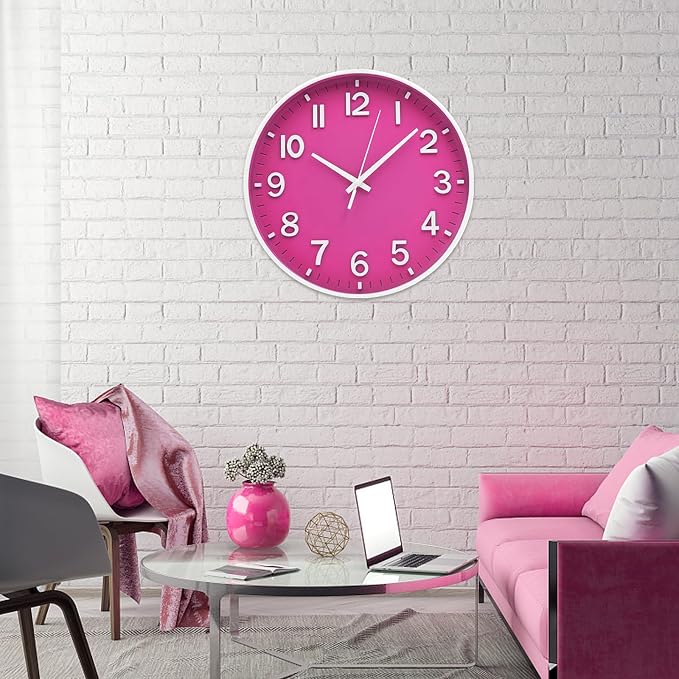 HZDHCLH 12 Inch Silent Wall Clock Battery Operated Non Ticking Rose Red | Rose Red Modern Wall Clock for Living Room Bedroom Kitchen Office Decor