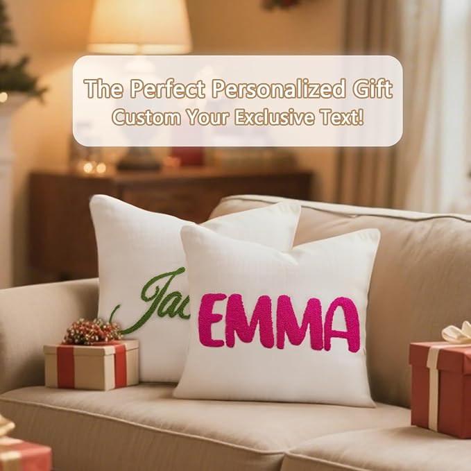 Personalized Embroidered Name Pillow,Custom Monogram Throw Accent Handmade Pillows Cover,Customizable Decorative Couch Bed Room Pillow Case Gifts for Kids Boy Girls 20x20