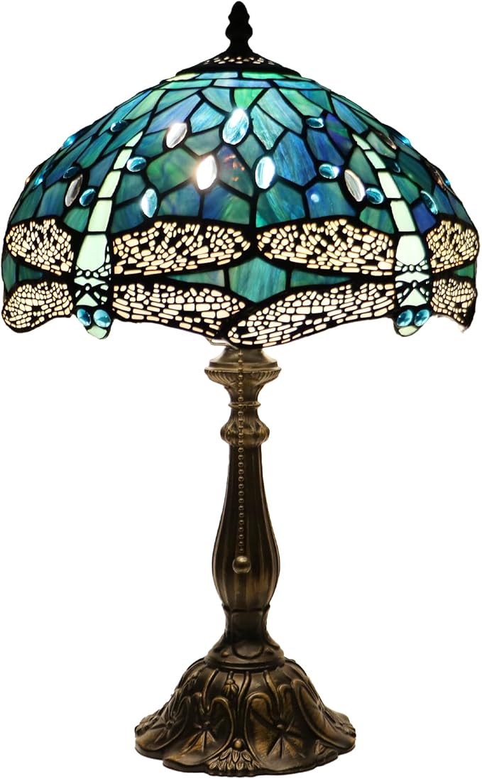 Tiffany Table Lamp Stained Glass Bedside Reading Light W12H19 inch