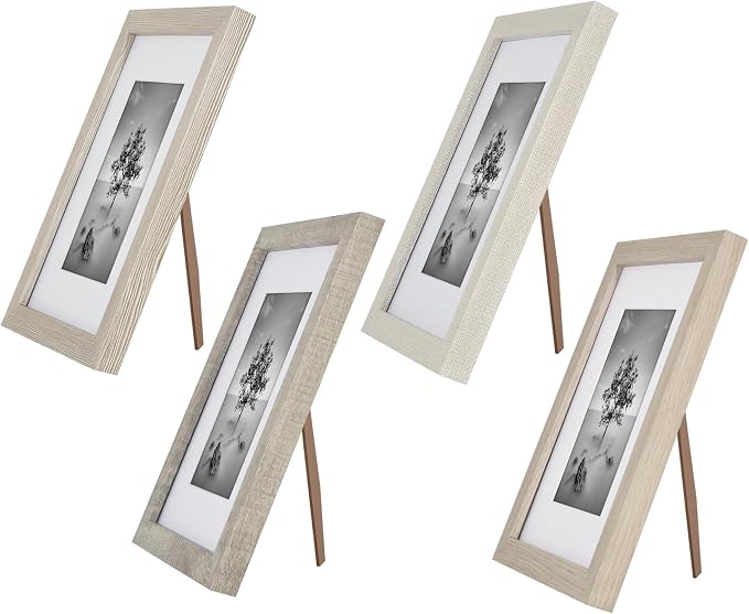 Americanflat Modern Farmhouse 8x10 Picture Frame Set of 4 - Use as 5x7 Picture Frame with Mat or 8x10 Frame Without Mat - Rustic Picture Frames with Engineered Wood, Shatter Resistant Glass, and Easel