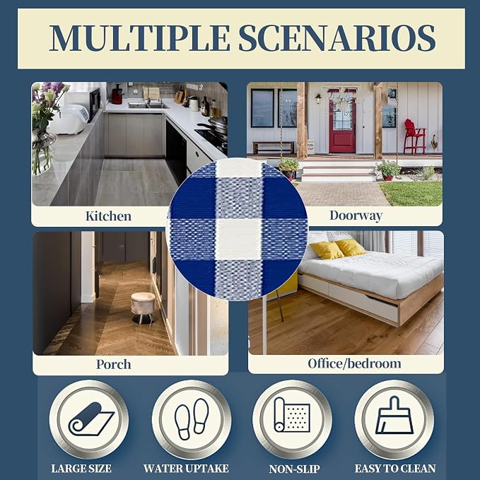 SEEKSEE Buffalo Plaid Outdoor Rug 27.5x43 Blue and White Front Door Mat, Layering Rug for Porch, Summer Doormat, Front Porch Rug for Outdoor Entrance Entryway Patio Porch Decor
