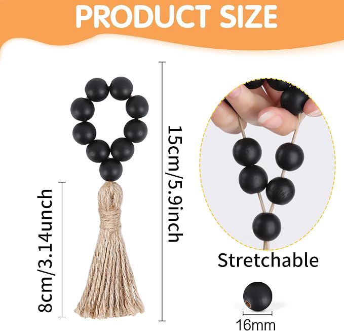 Meplait 6 Pack Wooden Bead Napkin Rings, Boho Farmhouse Table Decor, Black | Wooden Napkin Rings, Stretchable Napkin Ring Holders, for Wedding Banquet Holiday Party Family Dinner