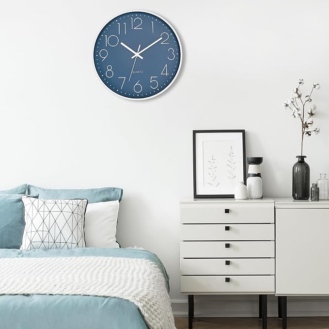 Foxtop Large 14" Wall Clock Silent Battery Operated Analog Clock, Cerulean | Non-Ticking, Round, Quartz, Easy to Read, Living Room, Bedroom, Kitchen, Office