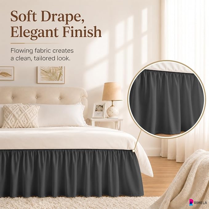 Dark Grey King Bed Skirt 15 Inch Drop Elastic Wrap Around Ruffle