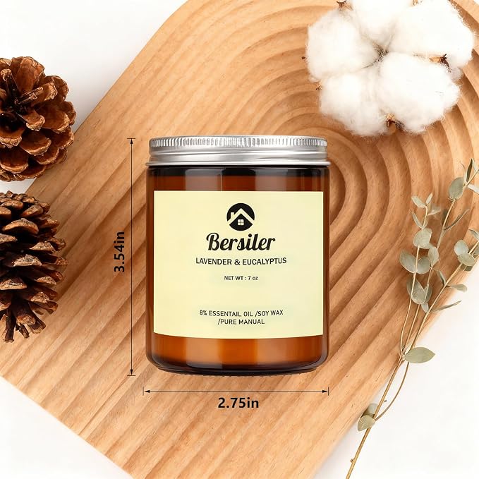 Scented Candles, Lavender Eucalyptus Candles, Soy Wax Candle, Stress Relief and Relax Aromatherapy Candles for Home Bathroom Gift for Women Birthday Christmas, 7OZ