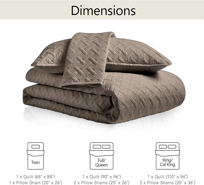 FLYMME Quilts King Size,Lightweight Mocha Brown Bedspreads,Basket Weave Pattern,Ultra Soft Microfiber Bed Coverlet 3 Pieces for All-Seasons (1 Quilt,2 Pillow Shams)