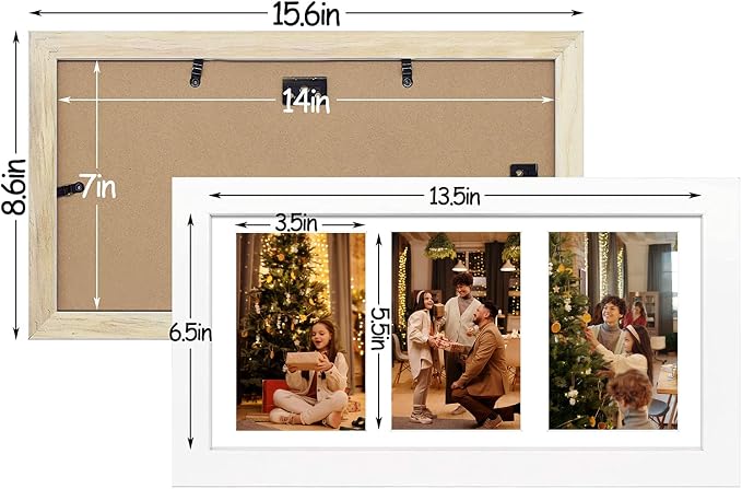 Golden State Art, Collage Picture Frame 7x14 Matted 3 4x6 Photos Wood White