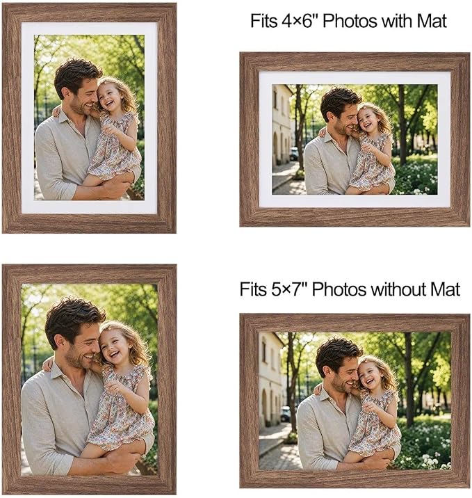 5x7 Picture Frame-Walnut Photo Frame,4x6 Mat,Tempered Glass,Engineered Wood