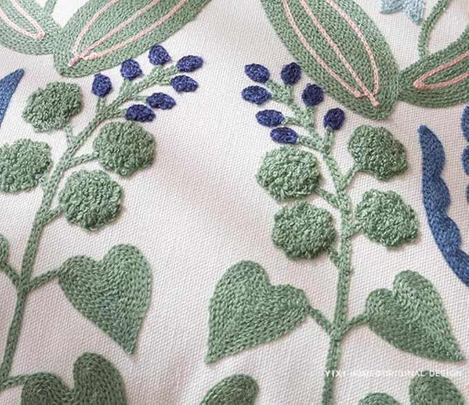 YIcabinet Pillow Covers Set of 2, Embroidered Branch Pattern Throw Pillow Cover,Square Cotton Cushion,Pillow Case for Sofa Bedroom Couch,18"x18"
