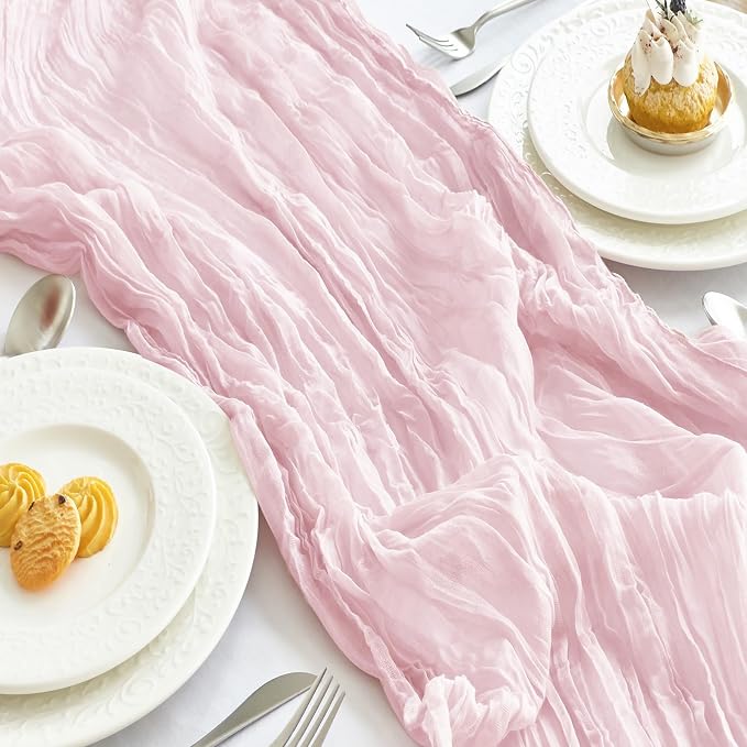 IVAPUPU Pink Table Runner 120 Inches for Wedding Birthday Party Home Decor | 2 Pcs Boho Gauze 10FT Cheesecloth Table Runners for Baby Shower Decorations Summer Garden Farmhouse