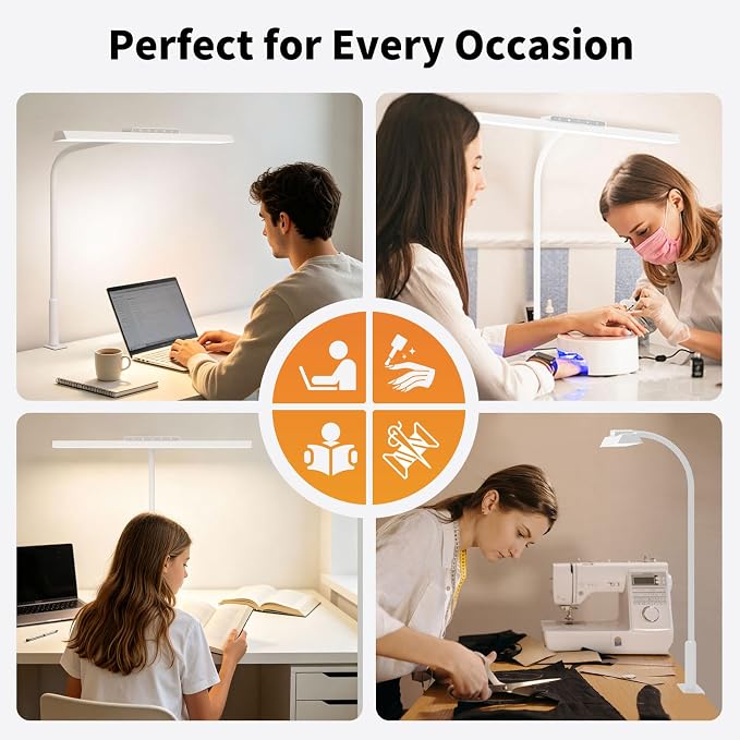 18W LED Desk Lamp with Clamp, 16.5" Gooseneck, 3 Color Dimmable
