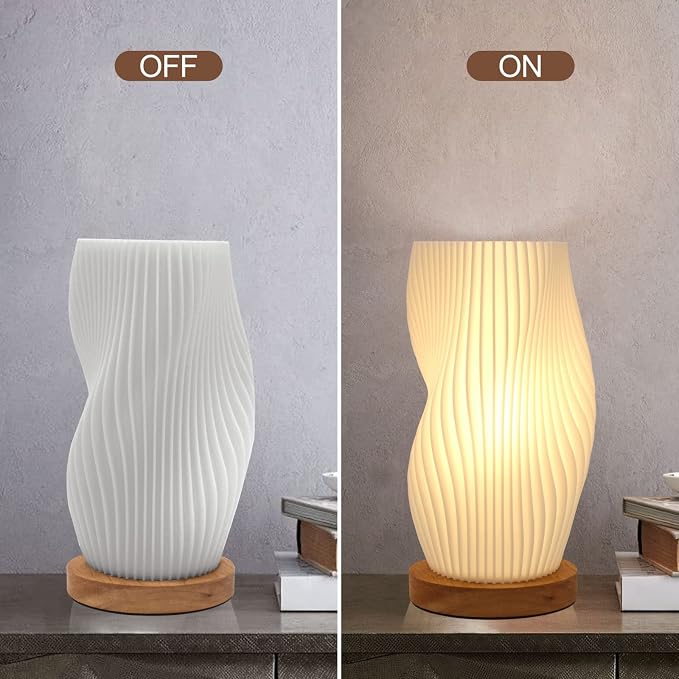 Dimmable Small Table Lamp with Rotary Switch, Striped Bedside Night Light