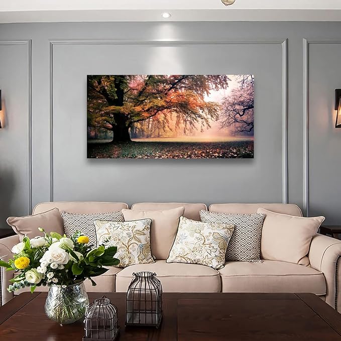 Tree of Life Wall Art Canvas Prints Natural Landscape Picture Home Decor Colorful Forest Paintings for Living Room Bedroom Bathroom Kitchen Decorations 20x40 Wooden Framed Artwork Easy Hanging