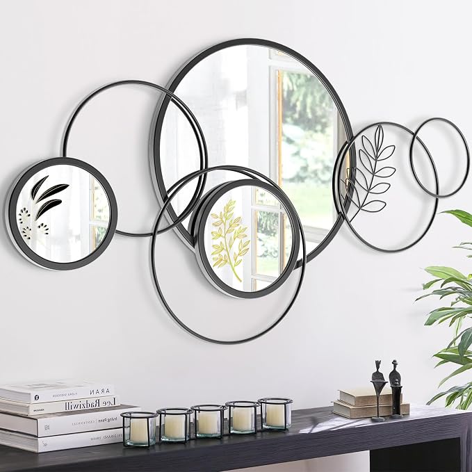 Wall Mirror Decorative, Round Decorative Mirror, Large Decor Metal Wall Art | 45''x25.5'' Print Mirror for Entryway, Living Room, Bedroom, Dining Room Kitchen Decor