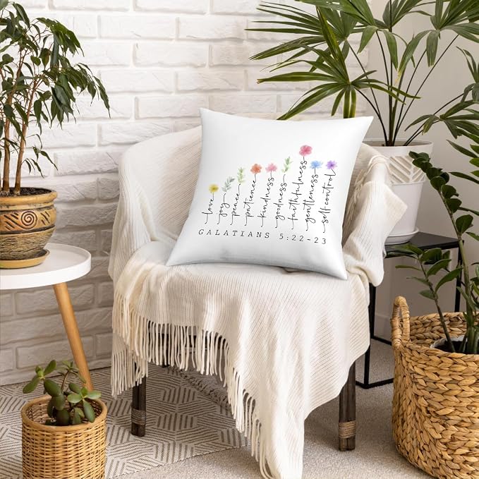 Fokongna Bible Verse Pillowcase 5:22-23 The Fruit Christian Faith Decor Script 18 x 18 Inch Throw Pillow Covers for Bedroom Living Room Couch Bed Sofa, Floral Decor Pillowcase