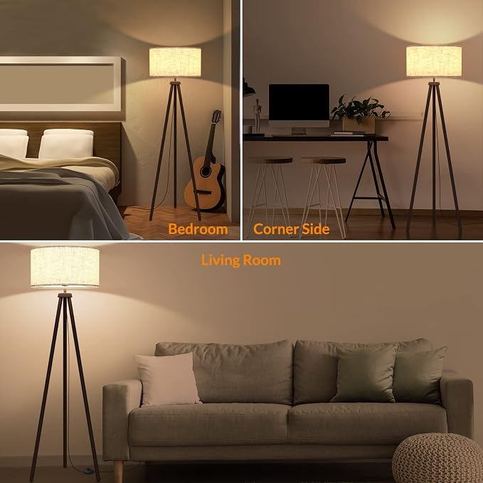 LEPOWER Wood Tripod Floor Lamp, Mid Century Standing Lamp for Living Room