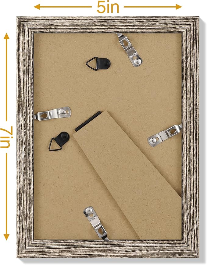Vittanly 5x7 Picture Frames Set of 9, Wall & Tabletop, Grayish Brown | Display Pictures 4x6 with Mat or 5x7 without Mat, Small Photo Frames, Engineered Wood with Shatter Resistant Plexiglass