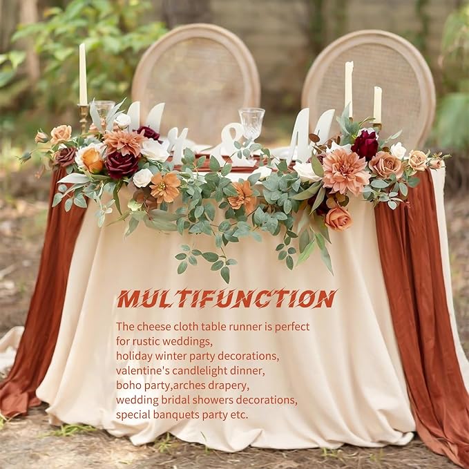 10 Pack Terracotta Cheesecloth Table Runner 17x108 Inch Boho Gauze Cheese Cloth Table Runners for Wedding Party Baby Shower Birthday Home Decor