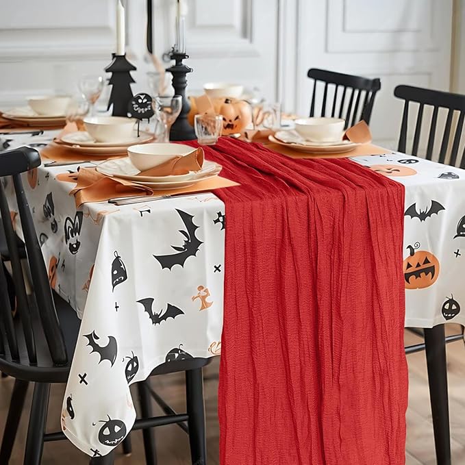 1 Pack Cheesecloth Table Runner 10Ft Christmas Gauze Boho Table Runners for Wedding Decor Bridal Shower Decorations Baby Shower Party(35" x 120")