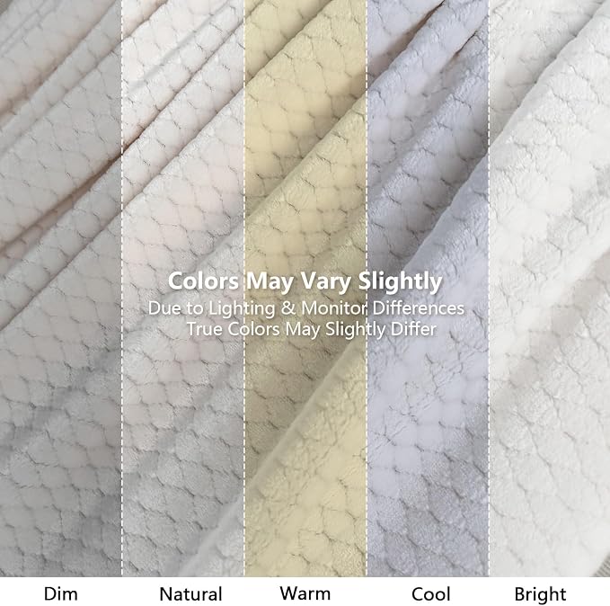 Hoomly Creamy Ivory Throw Blanket 50x60 Soft Fleece for Couch and Bed | Velvety Flannel Feel, Single Layer 3D Jacquard, Living Room Office Car Travel, Neutral Decor, Low Shed, Machine Washable