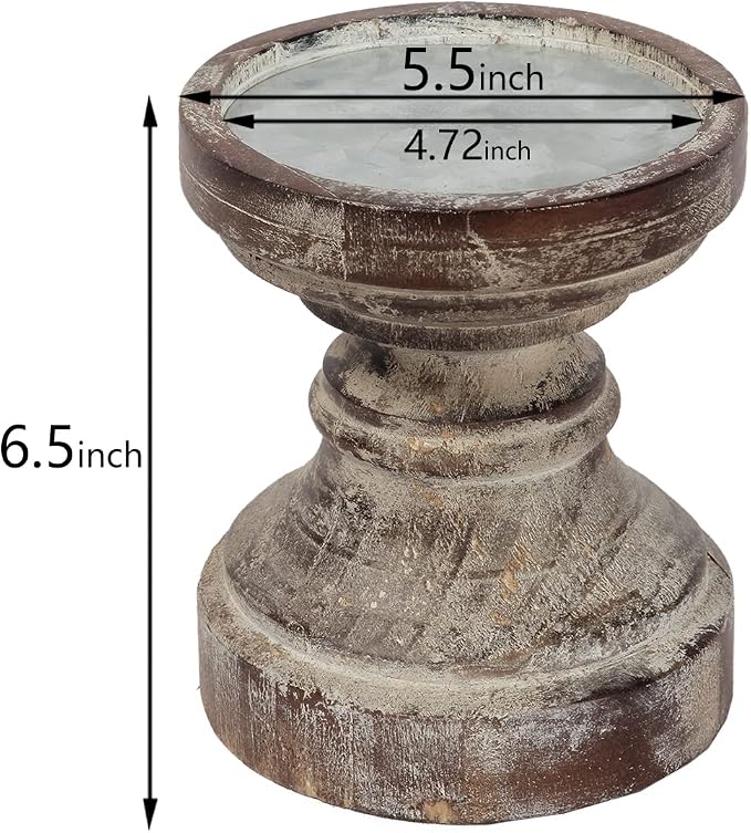 SOFE Wood Pillar Candle Holder, Handmade Farmhouse Candle Holders 6“ Tall