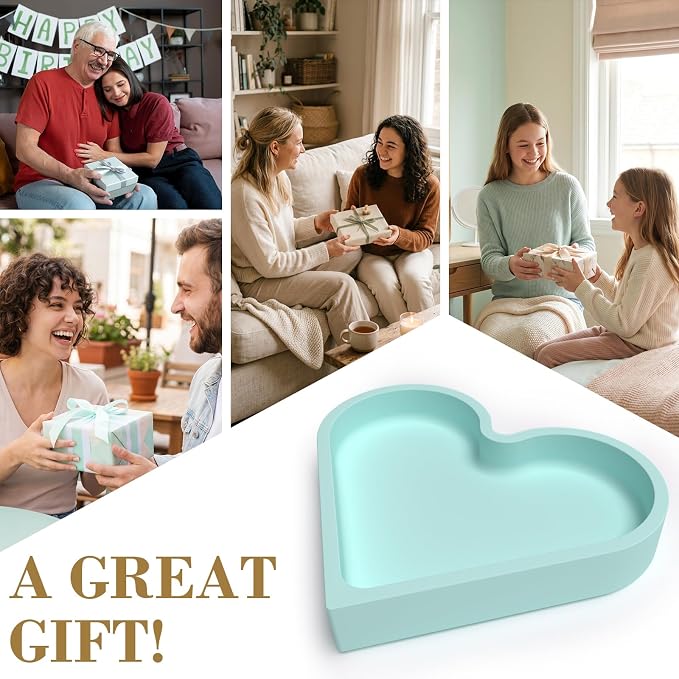 BLESWIN Cute Heart Silicone Jewelry Dish, Soft Ring Holder Tray, Small Trinket Bowl for Keys Earrings Necklace, Aesthetic Home Decoration Gift for Women Girls Mom Best Friend, light blue
