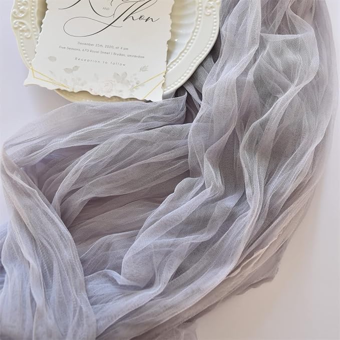 Gray Cheesecloth Table Runner Cheese Cloth Wedding Birthday Party Decor | 10Ft Summer Rustic Boho Gauze Farmhouse Bridal Baby Shower Holiday Dining Tea Party Home Table Decorations 4 Pack