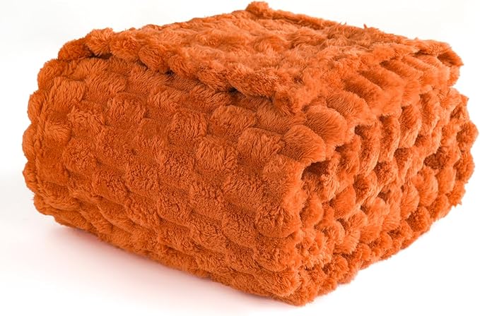 Excervent Big 3D Clouds Stylish Blanket for Bed, 60x80 Inches, Burnt Orange | Big Decorative Fuzzy Flannel Fleece Throw Blanket for Sofa Bed Couch, Super Soft Cozy, Suitable for All Seasons