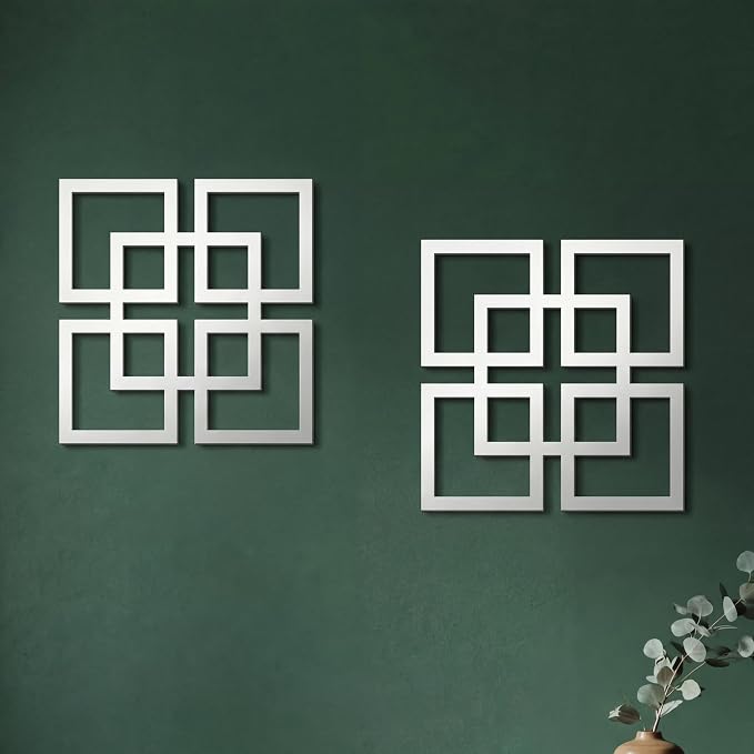 Weysat Wall Mount Home Mirror, 2 Pieces Silver Square Decorative Mirror for Bedroom, Living Room, Bathroom, 11.8 x 11.8 inches | Modern Geometric Cutout Design, Square Decorative Wall Mirror, Wall Mounted Mirror for Bedroom, Living Room, Bathroom